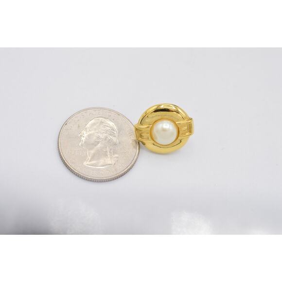 Givenchy Vintage Pearl Stud Earrings G GG Logo Gold Round Signed Post 1980s BinZ - Picture 12 of 12